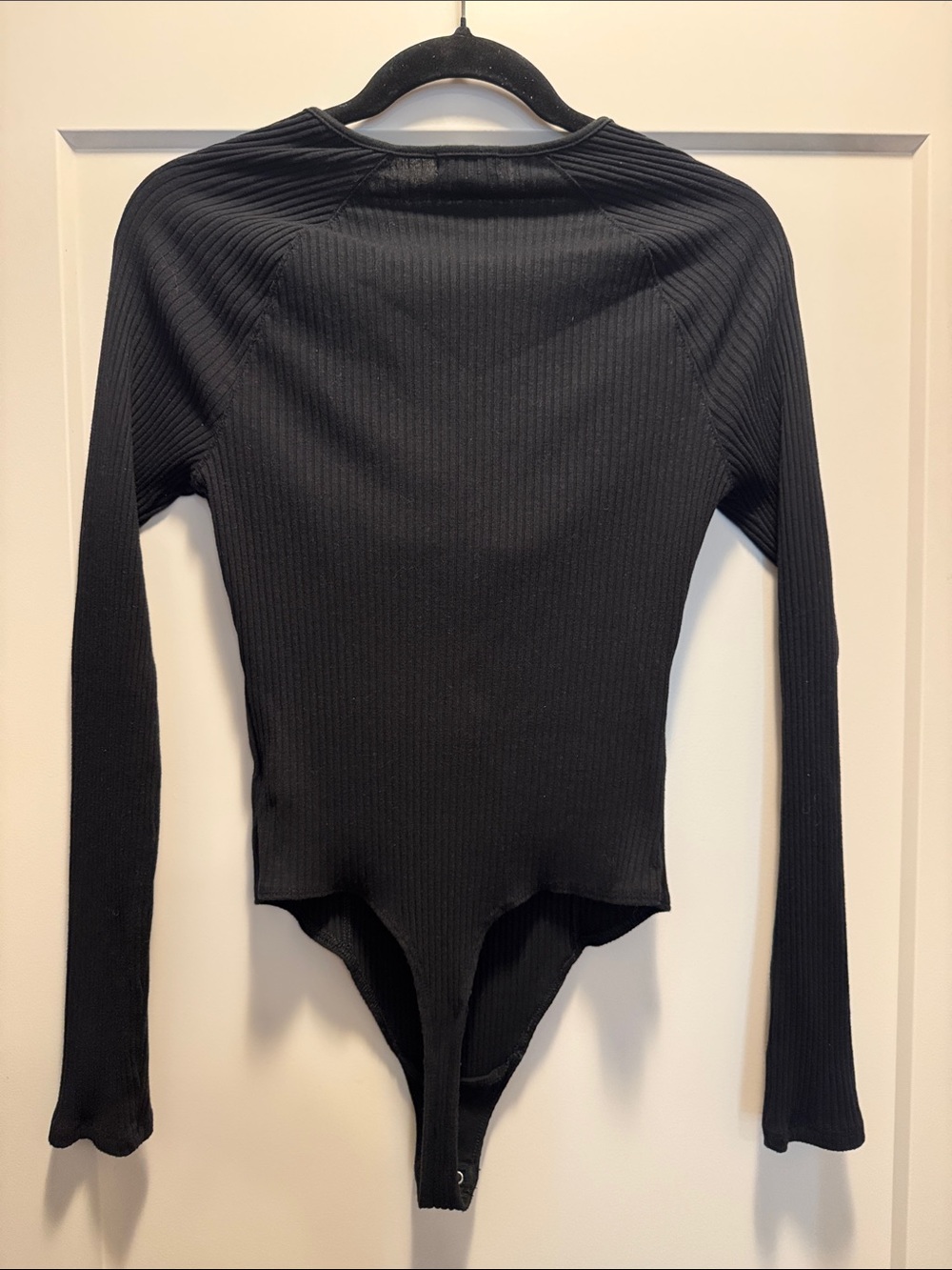 🆕 aerie Black Ribbed Tie-Front Long Sleeve Thong Snap Bodysuit. L. NWOT!🔥🖤 - Picture 5 of 5